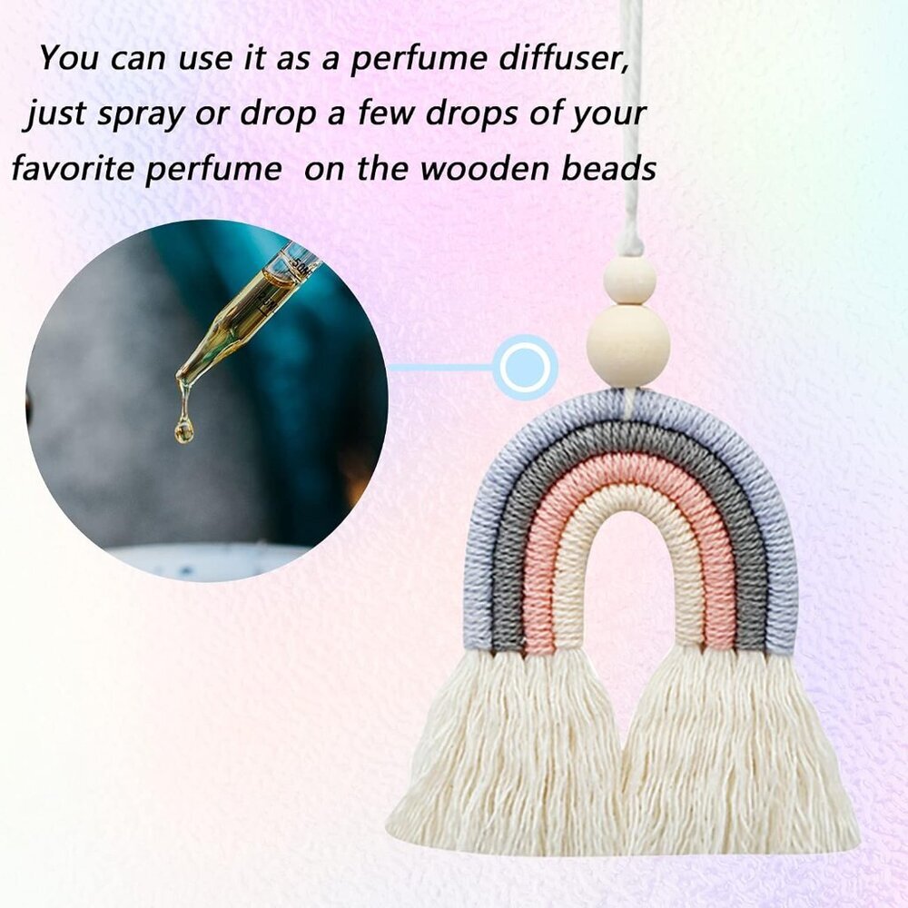 1 x Macrame Rainbow Car Charm with Wooden Beads for Home Wall Decoration Colour - Picture 5 of 6